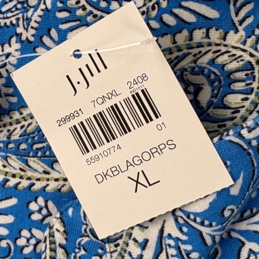 J. Jill Shift Dress Womens XL Blue Paisley Boho Mod Coastal Cotton Blend - Picture 4 of 13